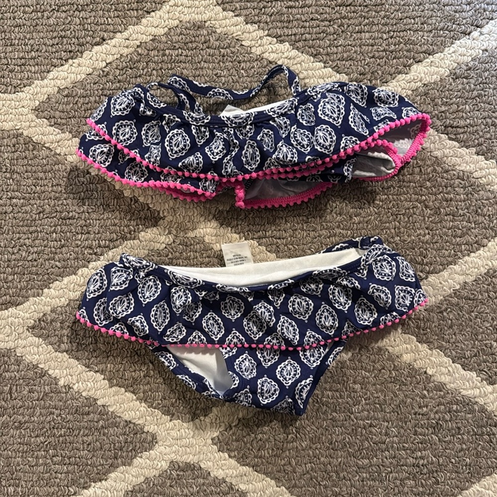 6-12 Month Janie & Jack Two piece paisley navy and pink swimsuit